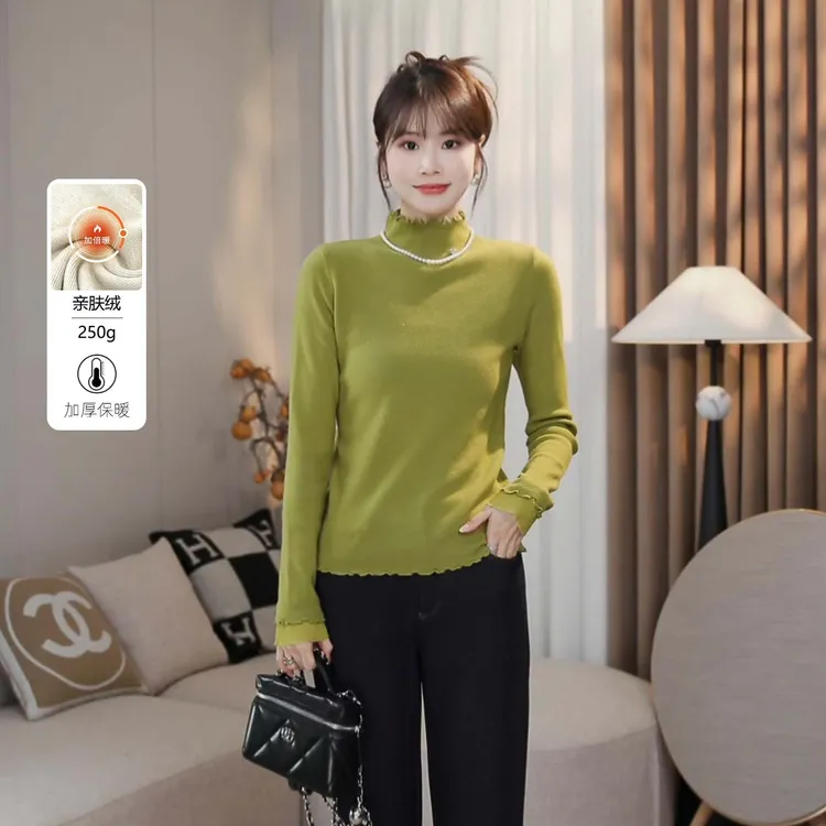 LMENY“走心针织”半高领毛衫女2025冬新款加厚绿色毛衣25DM037