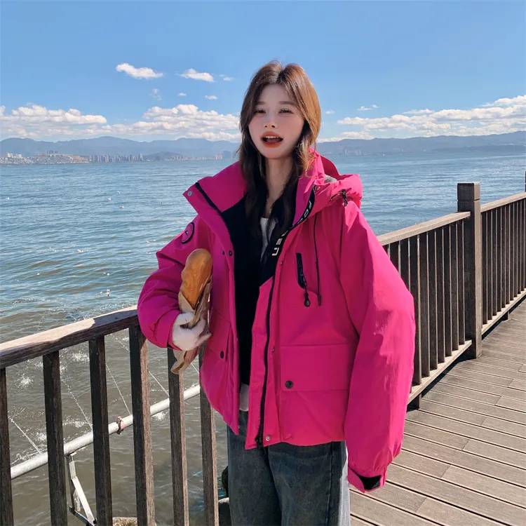 火龙果色工装羽绒服女冬季派克服小个子流行美式复古短款流行设计