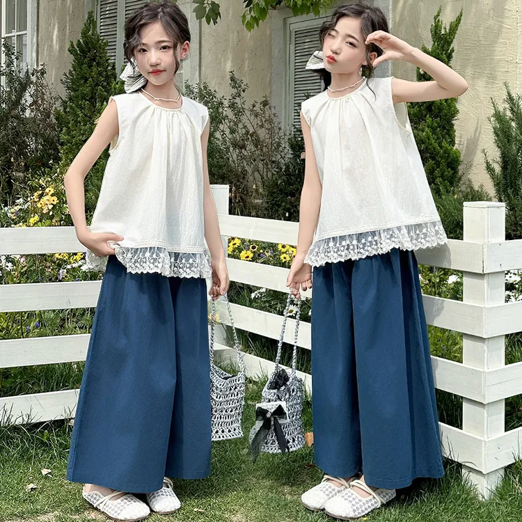 女童夏季套装2025儿童服装夏装森系无袖时尚时尚潮流韩版可爱甜美