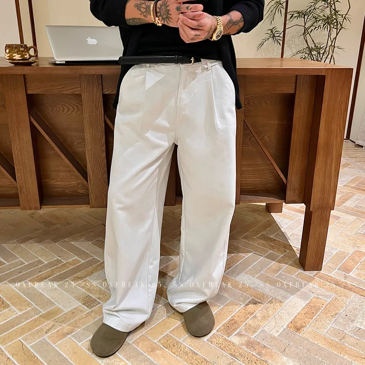 OXFREAK「老钱风 天丝混纺」垂感白色休闲裤男高级感宽松阔腿裤子