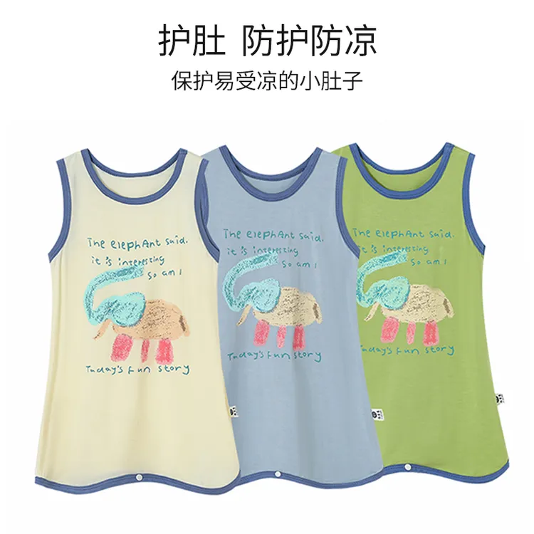 儿童莫代尔连体睡衣女童夏季无袖防踢被睡袋男宝宝空调家居服睡裙
