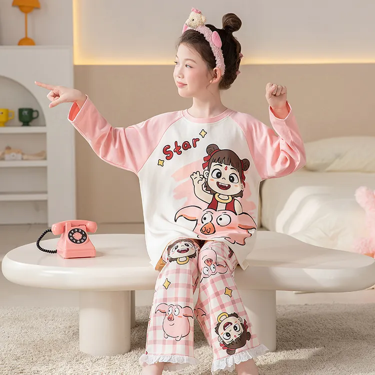 儿童睡衣女孩春秋纯棉长袖薄款2025女童新款中大童洋气卡通家居服