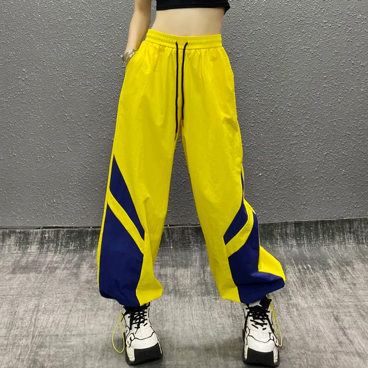 洋气拼色宽松轻薄款休闲裤女夏季新款高腰显瘦百搭速干直筒束脚裤