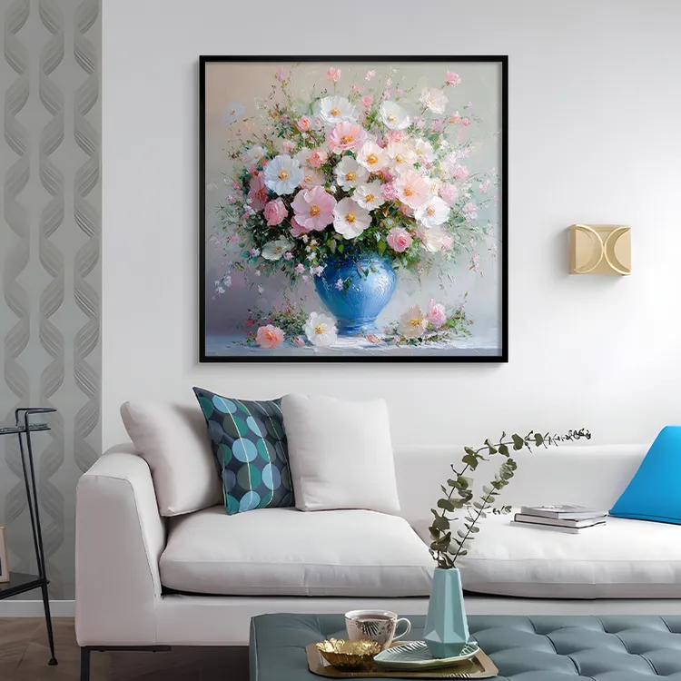 高级感手工肌理油画艺境花瓶客厅沙发背景墙花卉手绘盈浩装饰画