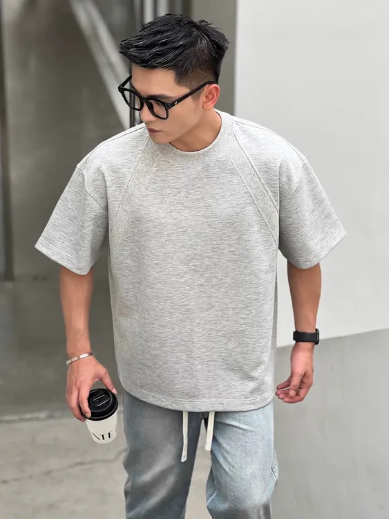 cleanfit美式重磅解构短袖男夏季boxy版型T恤空气层拼接短袖上衣