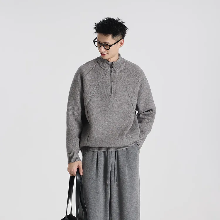 GCCDUPE77『纱原』高智轻奢简约慵懒风高级感叠穿半拉链针织毛衣