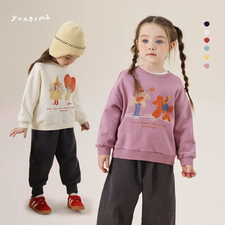 【原创插画师合作款】允儿妈女童秋季卡通圆领套头卫衣儿童上衣潮