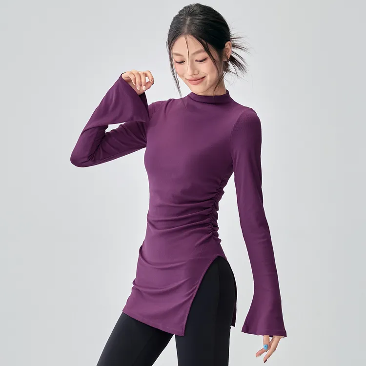 健身女孩高级感显瘦瑜伽服修身运动长袖罩衫遮臀普拉提训练上衣秋