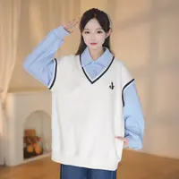 【初中生】卫衣女韩版学院风假两件套头撞色时尚高中学生大童春秋季