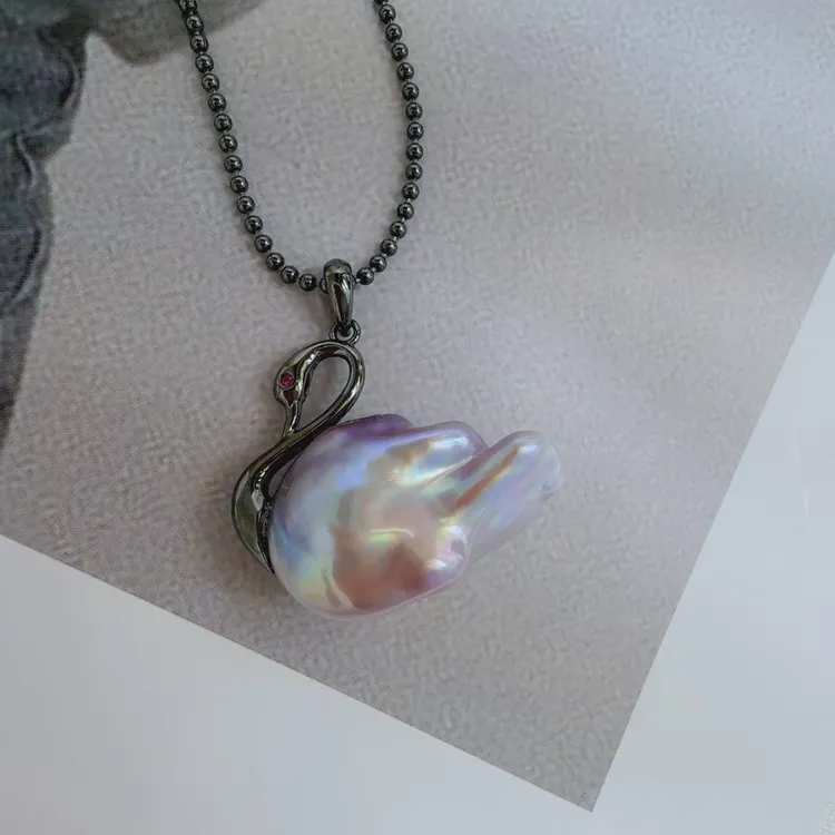 淡水珍珠项链吊坠 小天鹅项链 含银链 