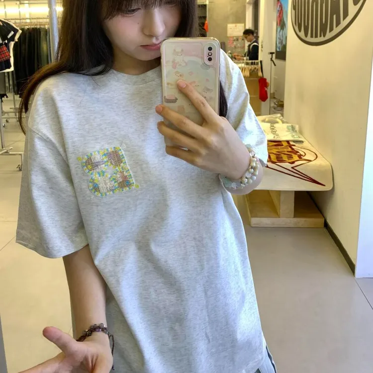 夏季新款纯棉字母刺绣短袖学院风甜美女孩通勤清新上衣