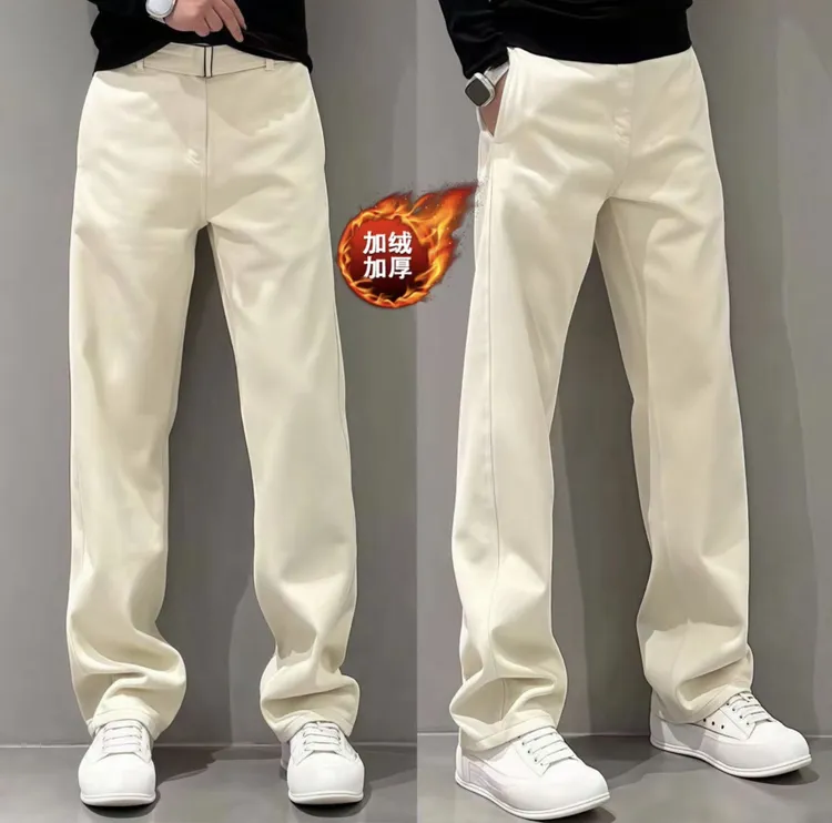 欧货百搭纯色牛仔裤男士秋冬加绒加厚新款轻奢潮流时尚直筒休闲裤