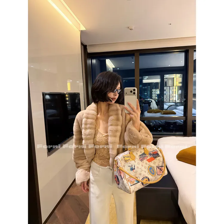 FORNI 中古女王 丹麦进口紫标级天鹅绒人字纹小母貂皮草外套