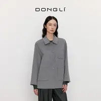 东黎 山羊绒 流光风女士翻领梭织短款休闲时尚出街羊绒大衣5310