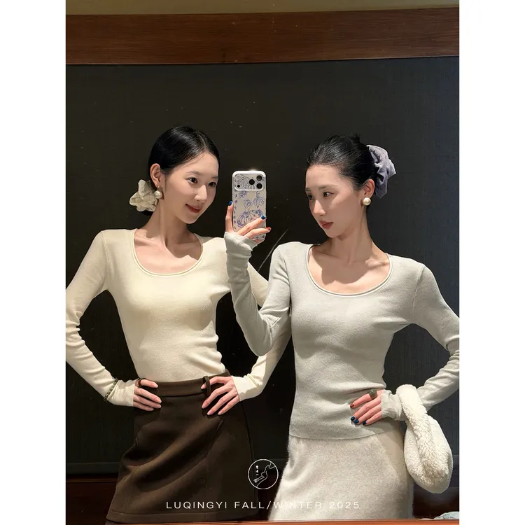 鹭青一原创【轻律】高密高支天丝羊毛亲肤修身针织衫L25M7674B