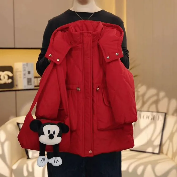 米奇兔毛收腰显瘦过冬棉服2024儿童冬装中长款洋气女孩加绒棉衣潮