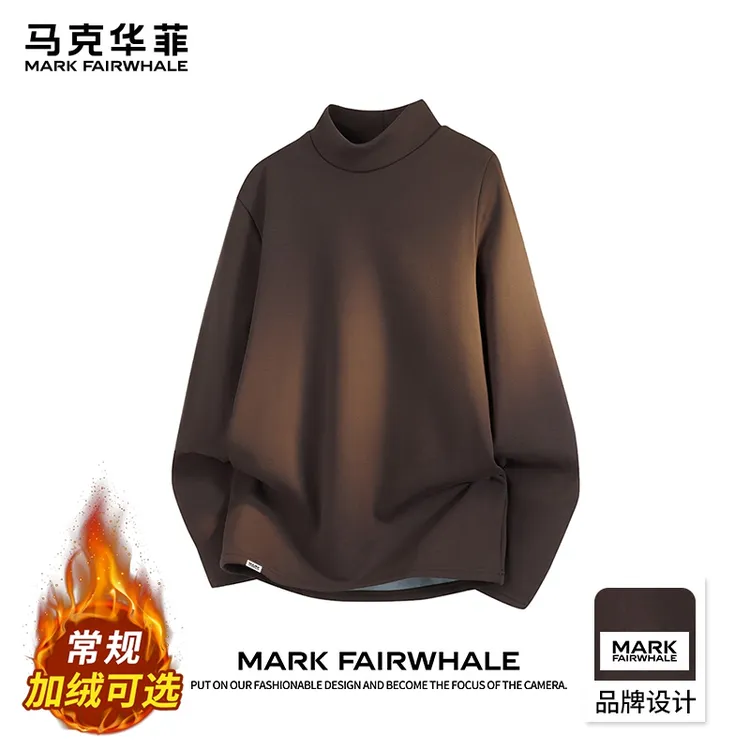 马克华菲立领宽松长袖T恤2025秋冬季加绒加厚美式休闲上衣卫衣男