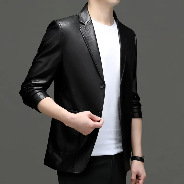 【山羊皮海宁精选】男士轻奢商务百搭手工海宁真皮休闲西服三色可选