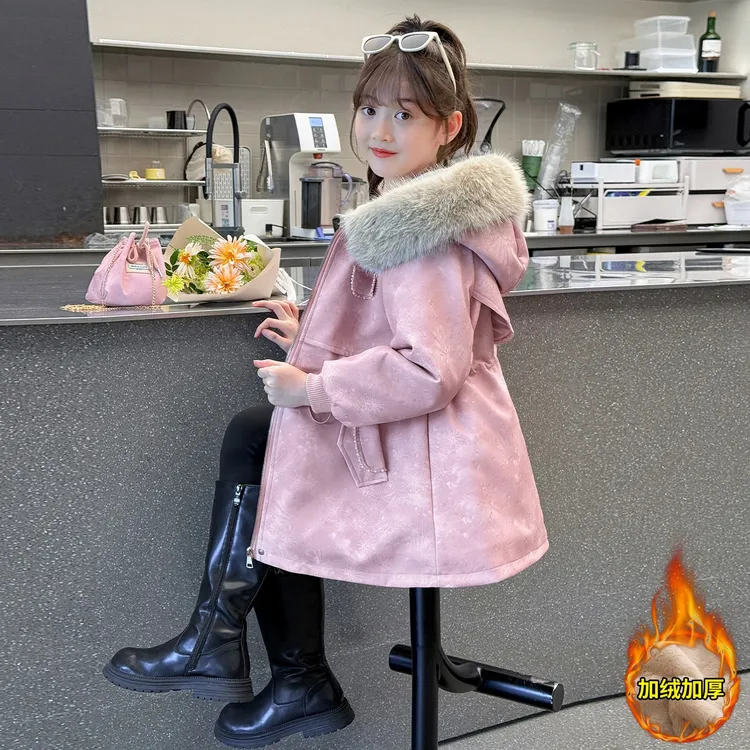 女童外套秋冬季2025新款冬装儿童洋气加绒加厚童装女孩派克服棉服