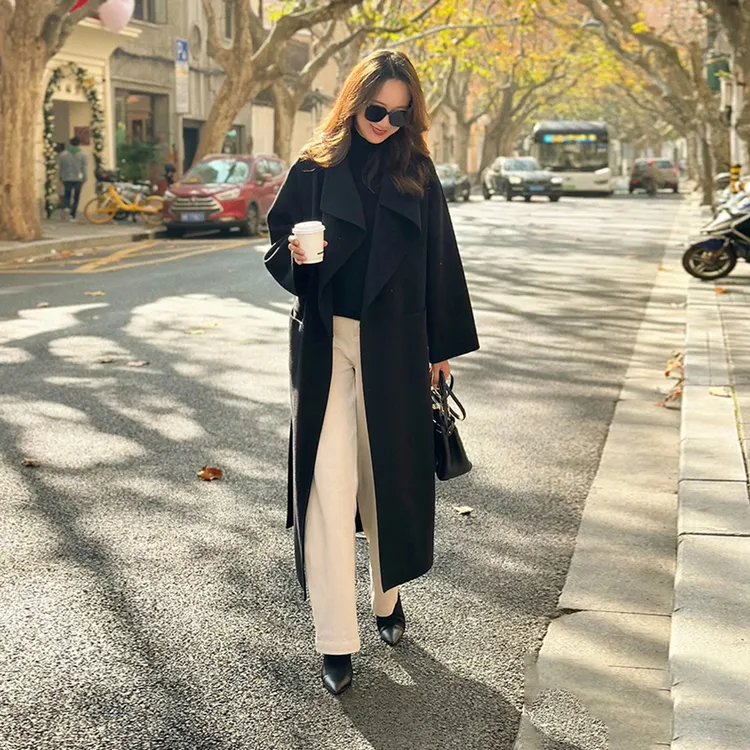 秋冬中长款结婚新娘双面绒毛呢外套女洋气炸街红色小个子呢子大衣