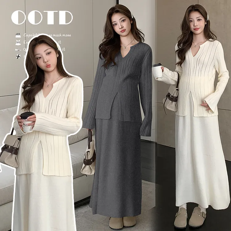 孕妇装秋装2025新款秋冬外穿洋气时尚休闲高级感V领上衣半身裙女