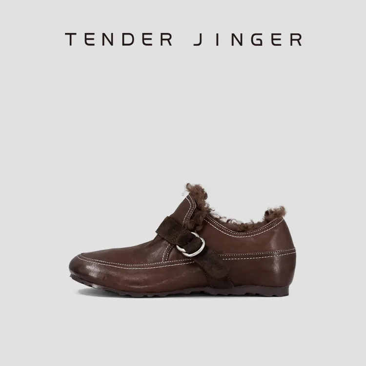 Tender Jinge马皮羊卷毛保暖乐福鞋小皮鞋ZS1116