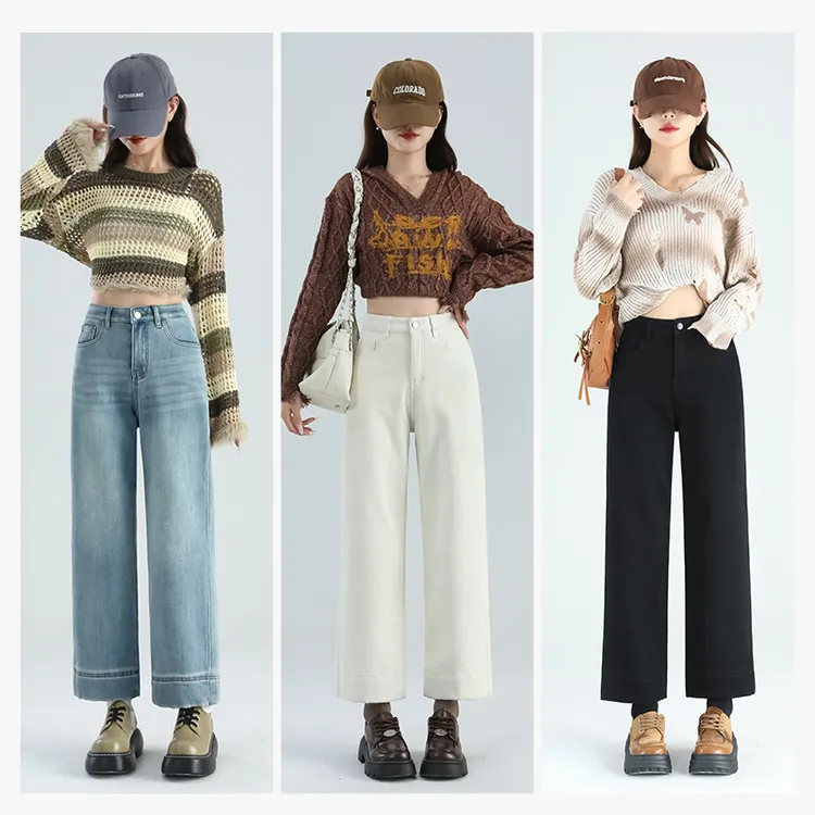 小个子九分直筒牛仔裤女秋冬加绒加厚高腰显瘦弹力百搭法棍烟管裤