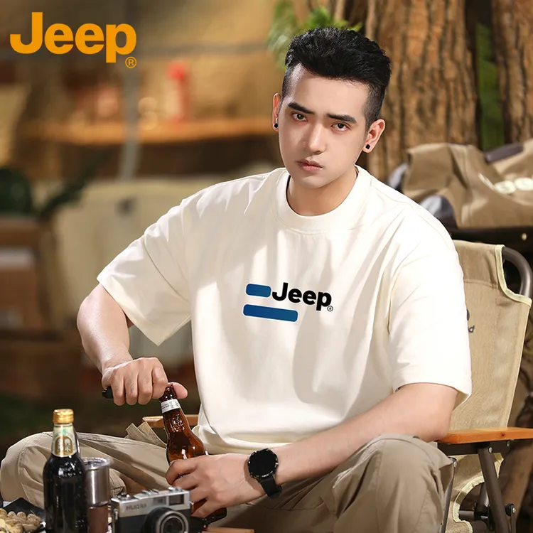 JEEP/吉普美式潮牌短袖t恤男士英伦痞帅夏季宽松百搭圆领半袖衣服