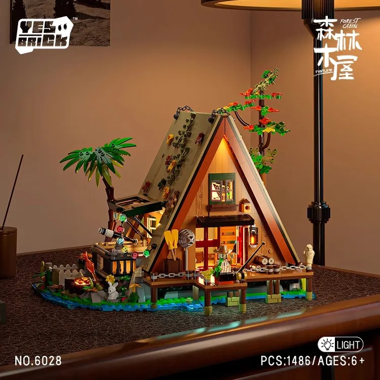 森林木屋街景别墅房子积木模型a型小屋建筑颗粒拼装玩具模型摆件