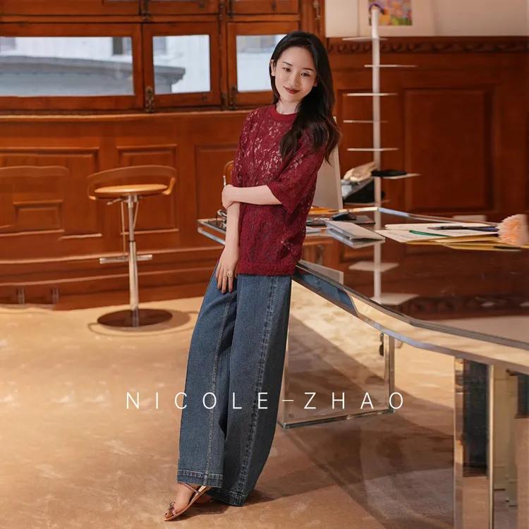 NZ5201【贵姐NICOLE】高端设计师款显瘦牛仔裤春秋高腰线条裤