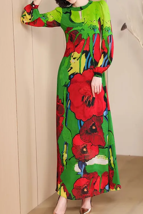 长款连衣裙洋气长袖雪纺长裙