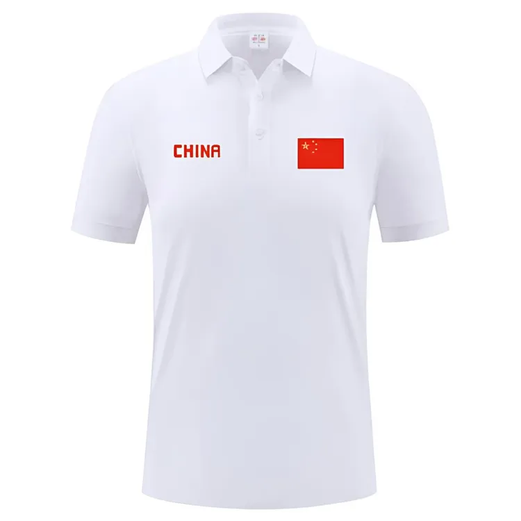 中国China男装红旗翻领Polo衫夏季运动休闲户外训练大码短袖T恤衫