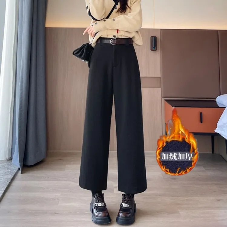 毛呢阔腿裤女秋冬2025新款小个子高腰宽松显瘦休闲九分直筒裤子