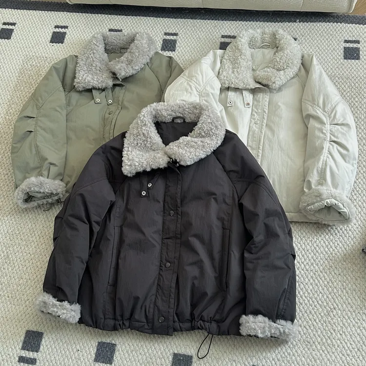 【米可家】冬季加厚毛毛领撞色90白鸭绒派克羽绒服外套892A38