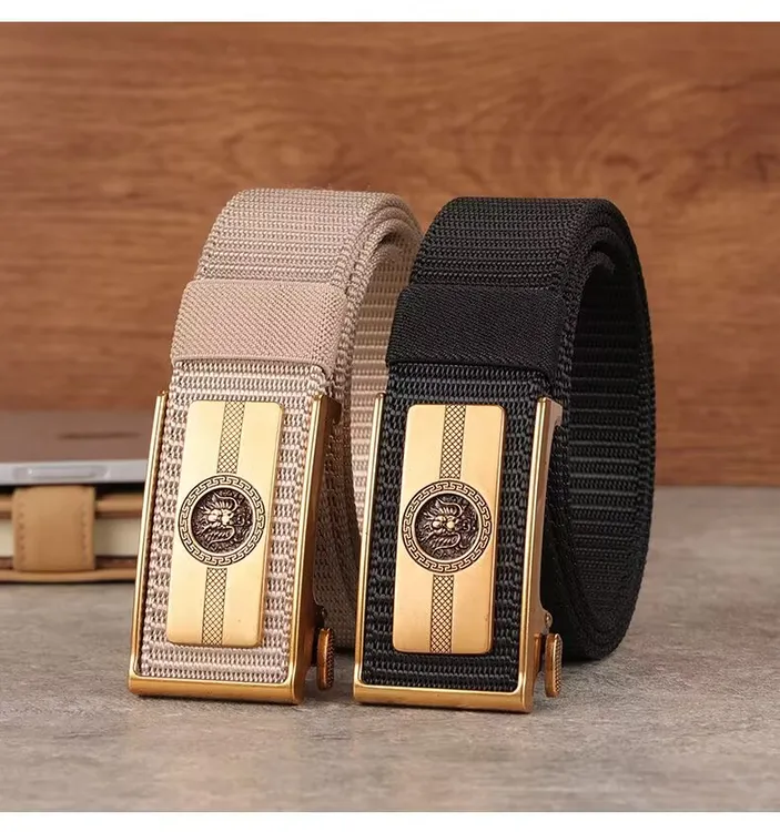 男士腰带龙马扣头帆布腰带商务百搭休闲自动扣裤腰带简约潮流