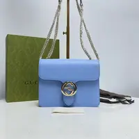 95新 GUCCI/古驰 思斯专属 古驰蓝色风琴单肩包THLC279