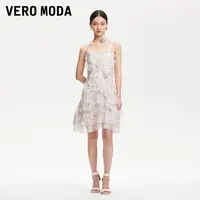 Vero Moda连衣裙女2025夏季花朵层叠荷叶边千金轻奢裙子氧气裙