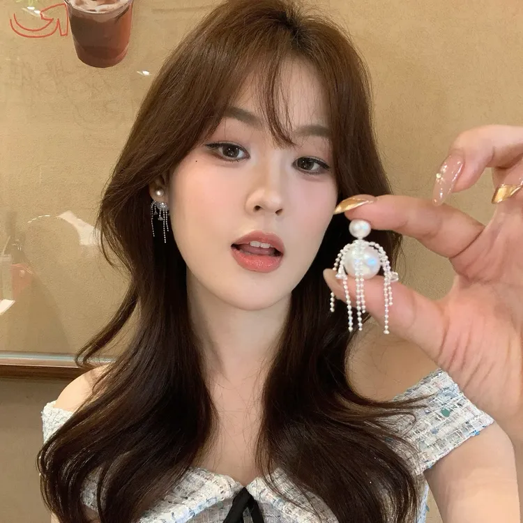 合金锆石耳饰 法式优雅流苏珍珠耳环女2025新款高级感百搭耳饰品
