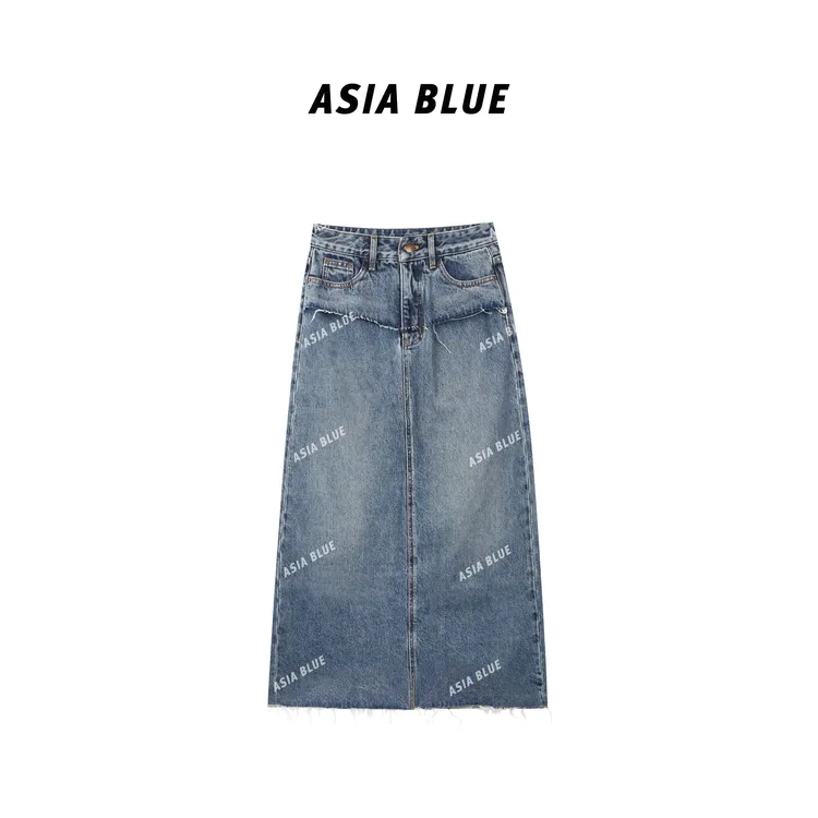 【ASIA BLUE】· 包容 ·秋季无弹假两件设计感A字牛仔半身裙YW90026