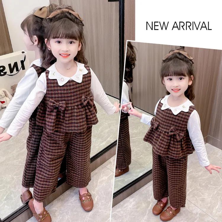女宝宝春装套装春季小女孩春秋新款马甲阔腿裤三件套女童韩版衣服