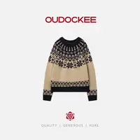 OUDOCKEE 鸥鸥 【绵羊毛】复古毛衣 圆领套头提花毛衣 M2503G447T
