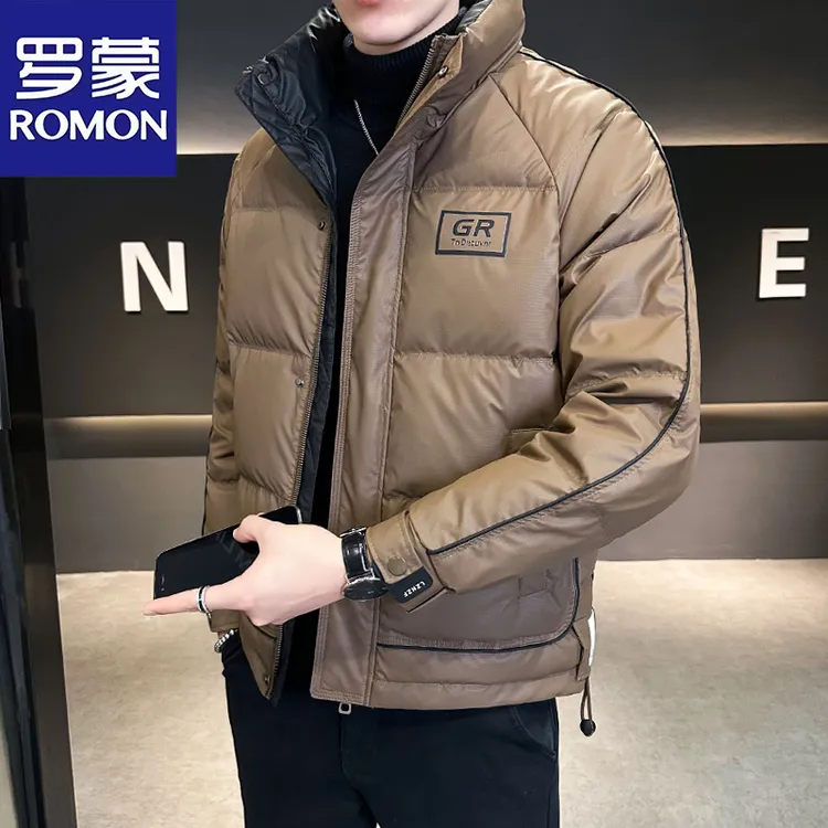 罗蒙立领羽绒服男冬季加厚新款潮流拼色男士外套保暖短款防寒上衣