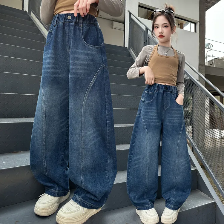 女童秋季弯刀牛仔裤2025新款儿童装运动阔腿裤中大童长裤子春秋装
