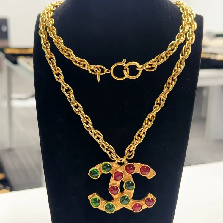 95新 Chanel/香奈儿 vintage香奈儿中古红绿琉璃项链