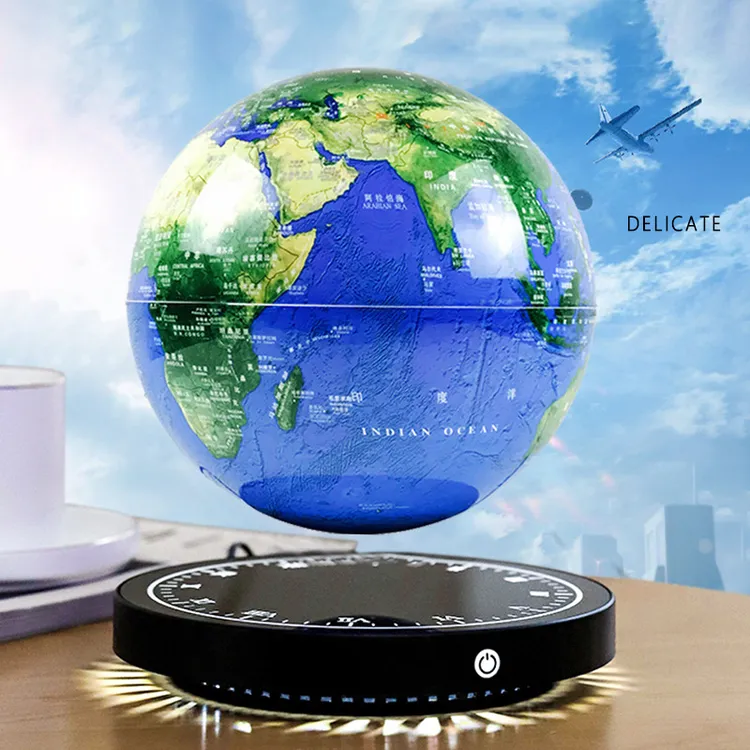 磁悬浮地球仪摆件时钟镜面发光底座清晰中国地图教学地球仪精美款