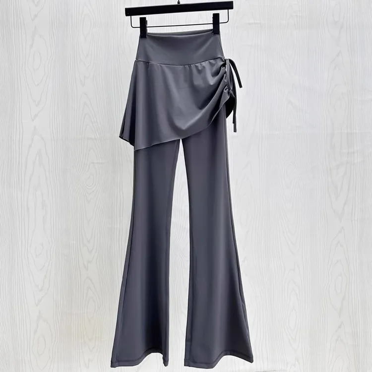 微喇叭瑜伽裤裙女假两件高腰健身裤普拉提紧身运动鲨鱼裤春秋薄款