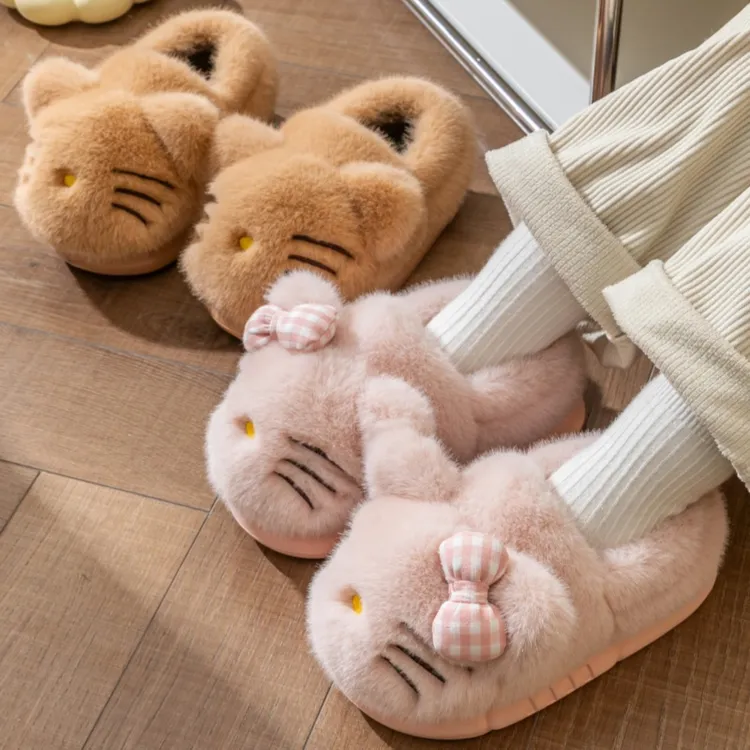 儿童棉鞋女款可爱卡通猫咪冬季室内毛绒厚底居家棉拖鞋亲子棉鞋