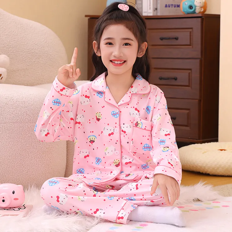 儿童秋冬款德绒保暖加绒hellokitty睡衣女童薄绒中大童女孩家居服