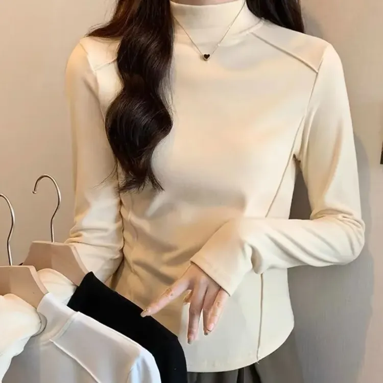 【半高领】-2秋冬加厚鱼骨糯米绒 简约打底衫 不挑人款洋气