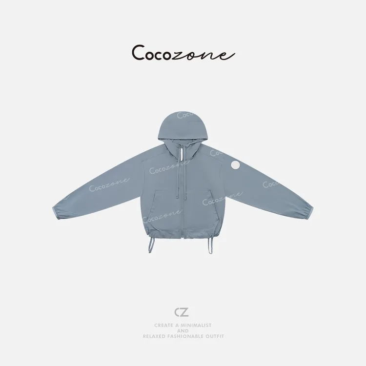 COCO ZONE 刘一一 短款立领简约纯色连帽防风拉链夹克 CD1A0566